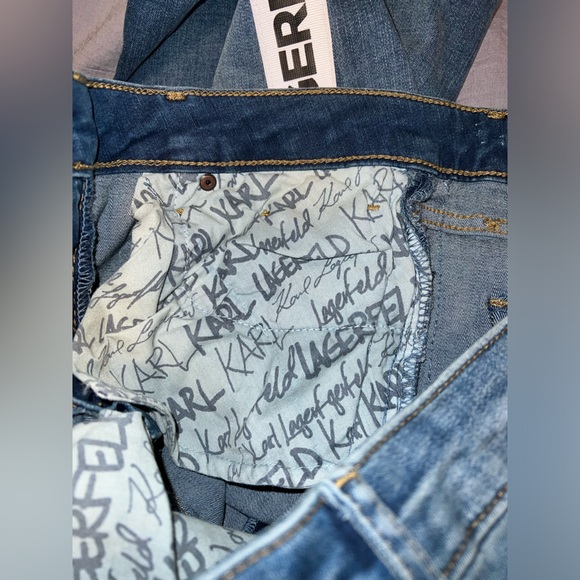 $100 Karl Lagerfeld Paris The Karl Blue Logo Tape Skinny Jeans Size 8 - Picture 13 of 16